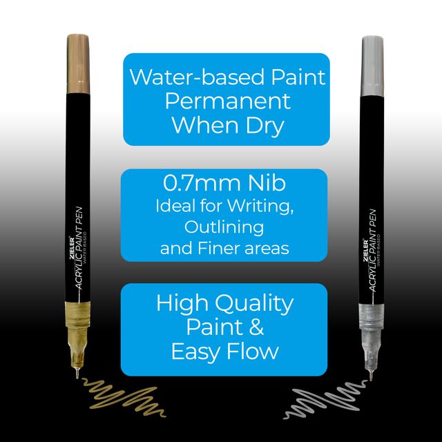 Zieler Extra Fine Acrylic Paint Pens - Gold and Silver (2 Pack)