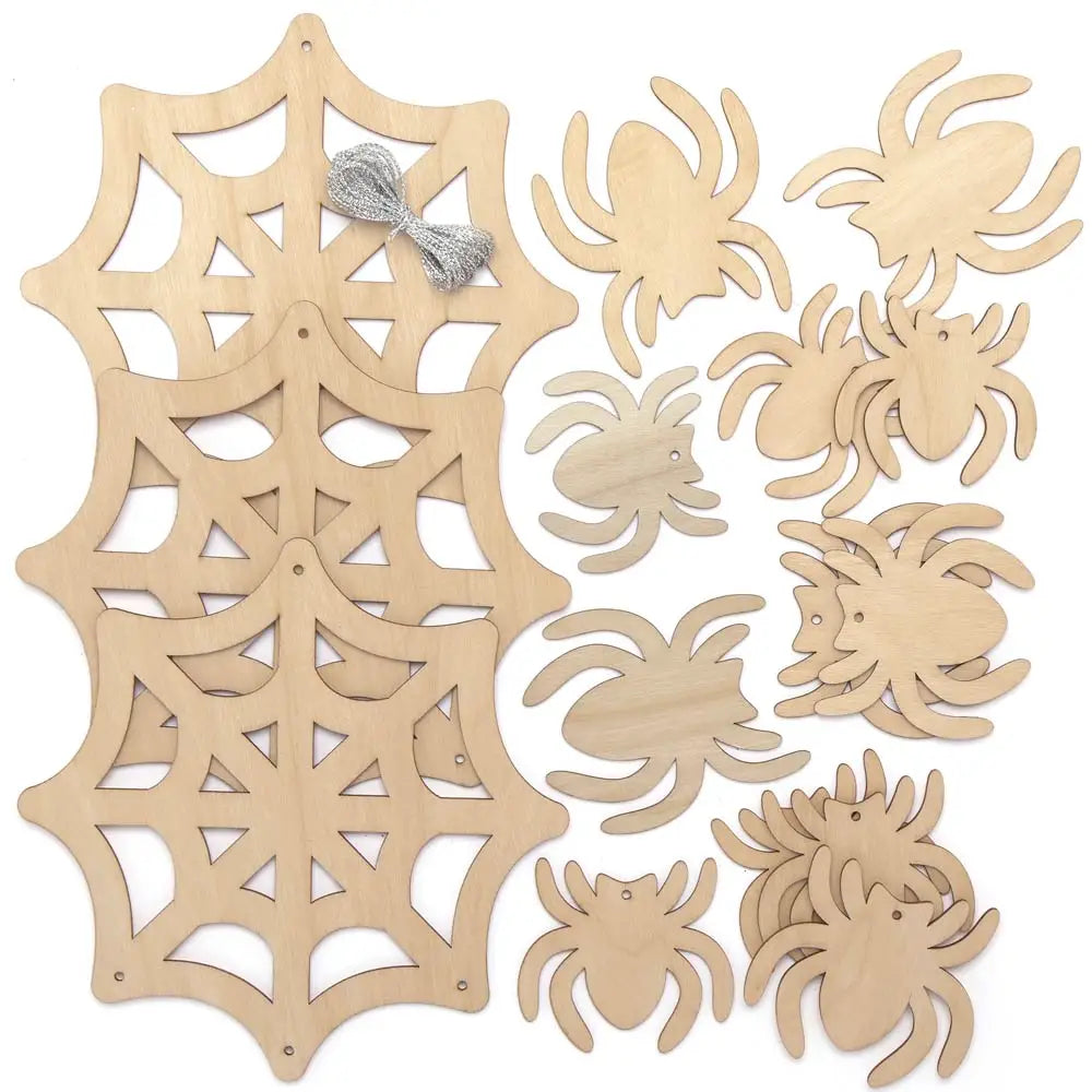 Baker Ross Spider Web Wooden Decoration Kits (Pack of 3)