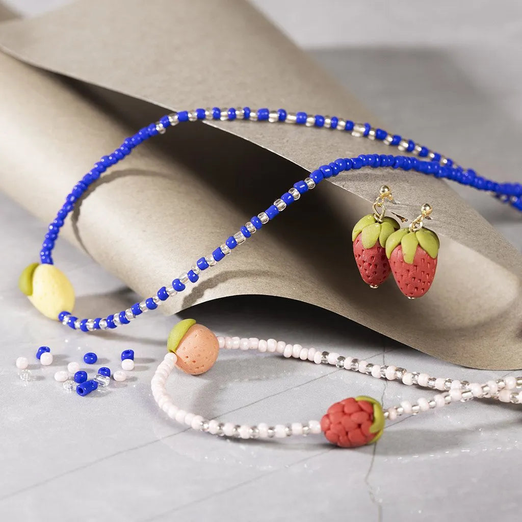 Craft Kit Jewellery Necklace And Earrings - Royal Blue & Fruits