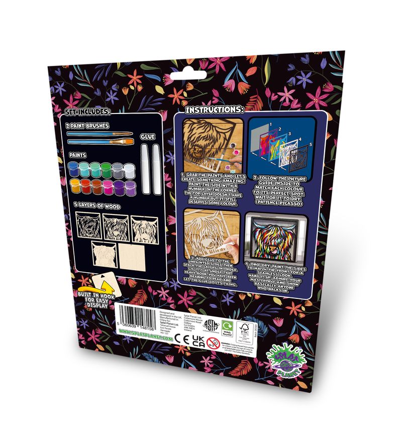Splat Planet Wood Art Kit - Highland Cow