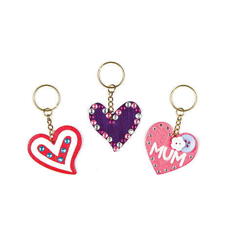 Baker Ross Wooden Heart Keyrings (Pack of 8)