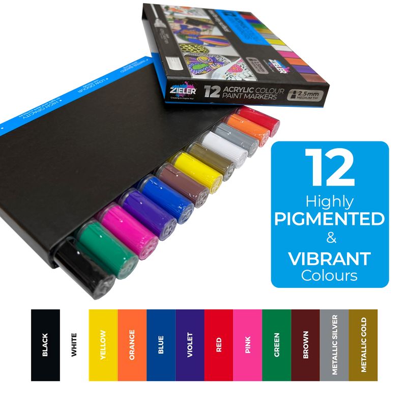 Zieler Acrylic Paint Markers – Medium Tip (Set of 12)