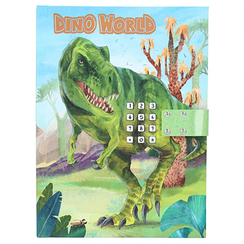 Calendar cover with a dinosaur illustration and 'Dino World' text