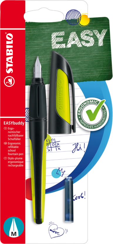 Ergonomic School Fountain Pen - STABILO EASYbuddy - M Nib - Black/Lime