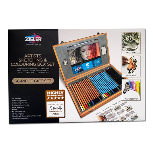 Artist Sketching and Colouring Pencils 36 Piece Wooden Box Gift Set