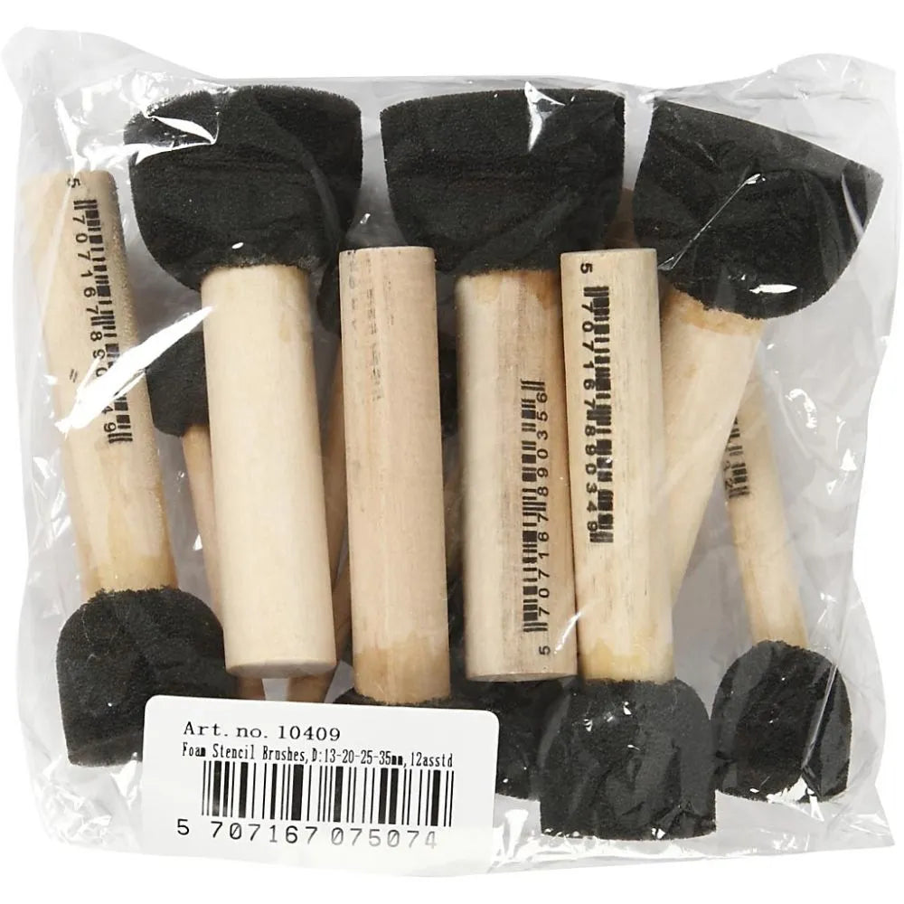 Foam Stencil Brushes, D: 13-20-25-35 mm, 12 pcs