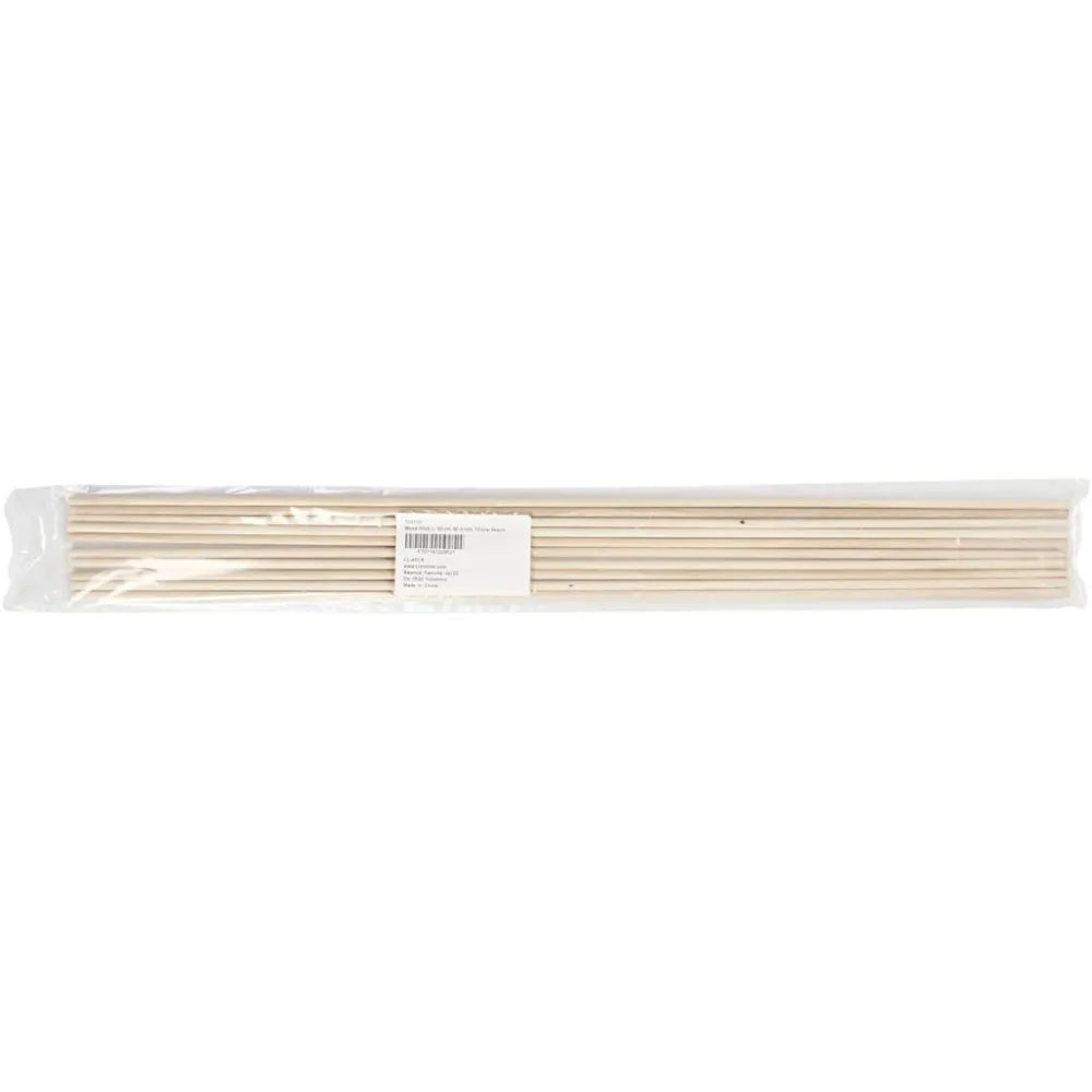 Pack of 10 beige wooden craft sticks, 60 cm long and 6 mm in diameter, packaged in clear plastic.
