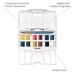 Cotman Watercolours Pocket Plus - 12 Half Pans. Product Code: 0390373 Barcode Code: 094376954364