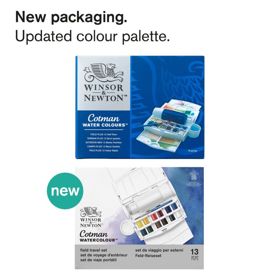 Cotman Watercolours Field Plus - 12 Half Pans. Product code: 0390374 Barcode: 094376954371