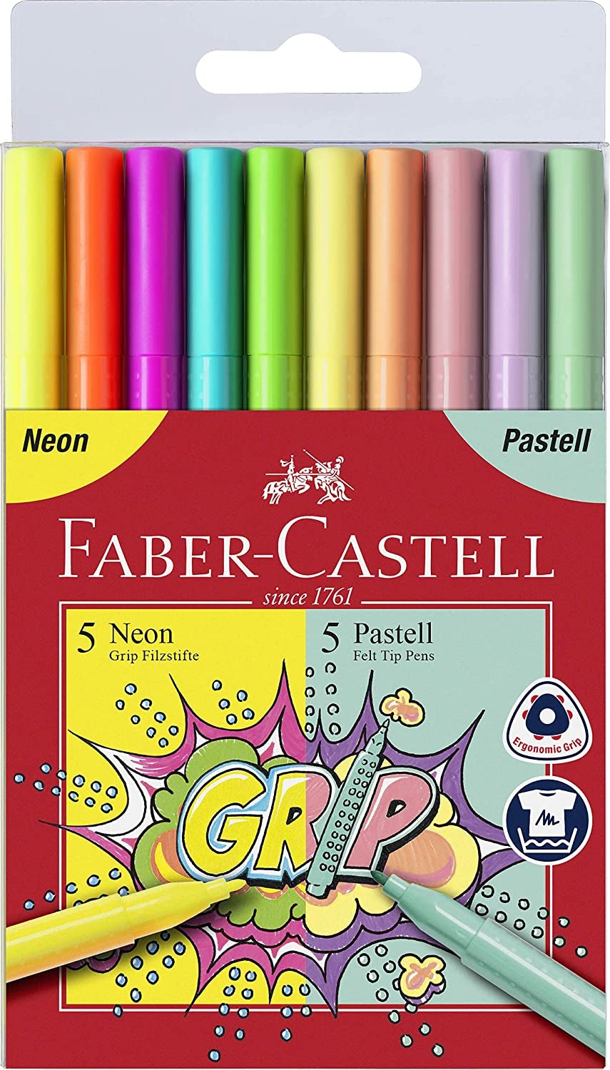 Grip Fibre Tip Neon & Pastel Marker Set Of 10