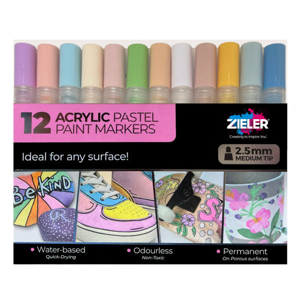 12 Acrylic Pastel Paint Pens Medium Pastel Shade