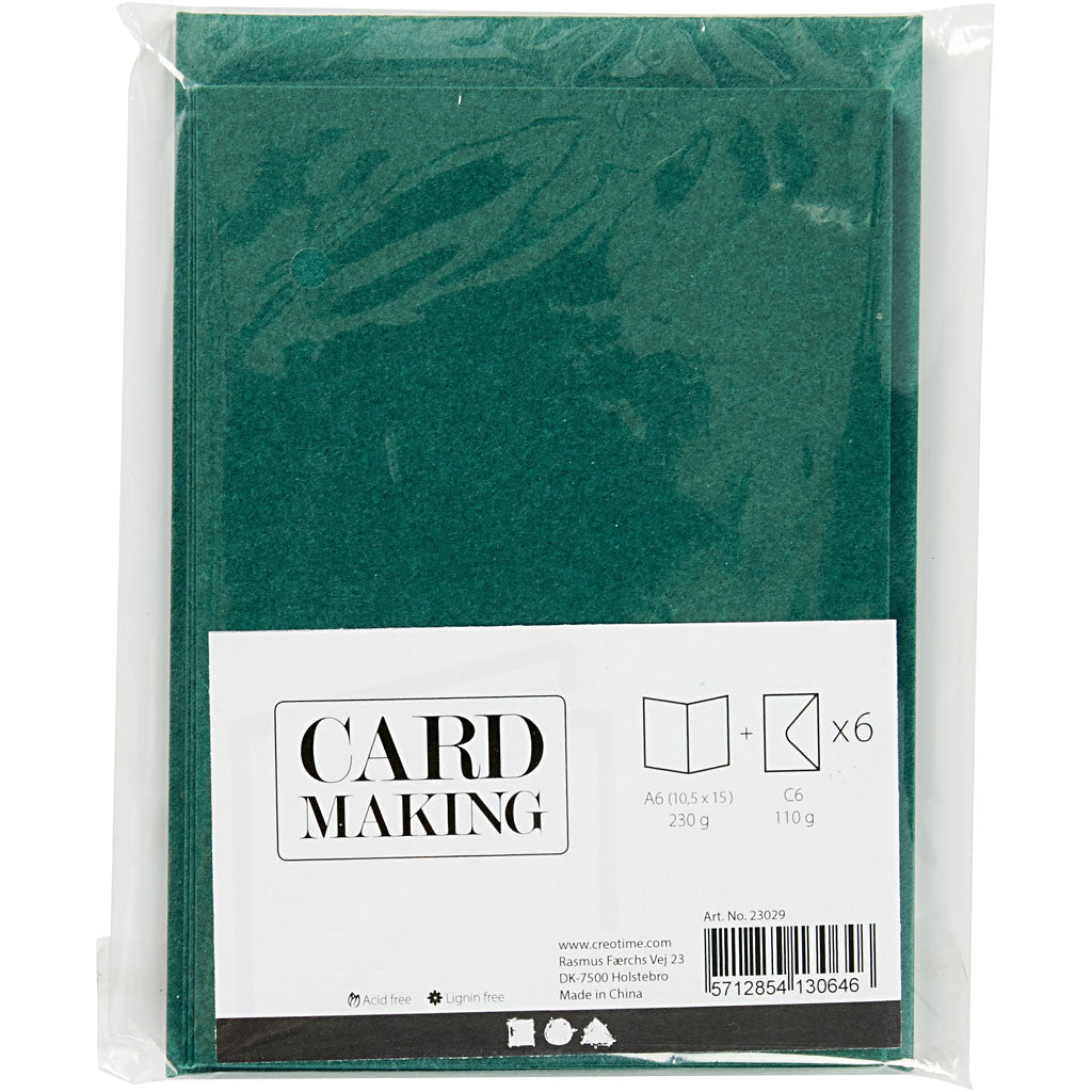 Cards & Env 10.5x15cm 6pk dark green