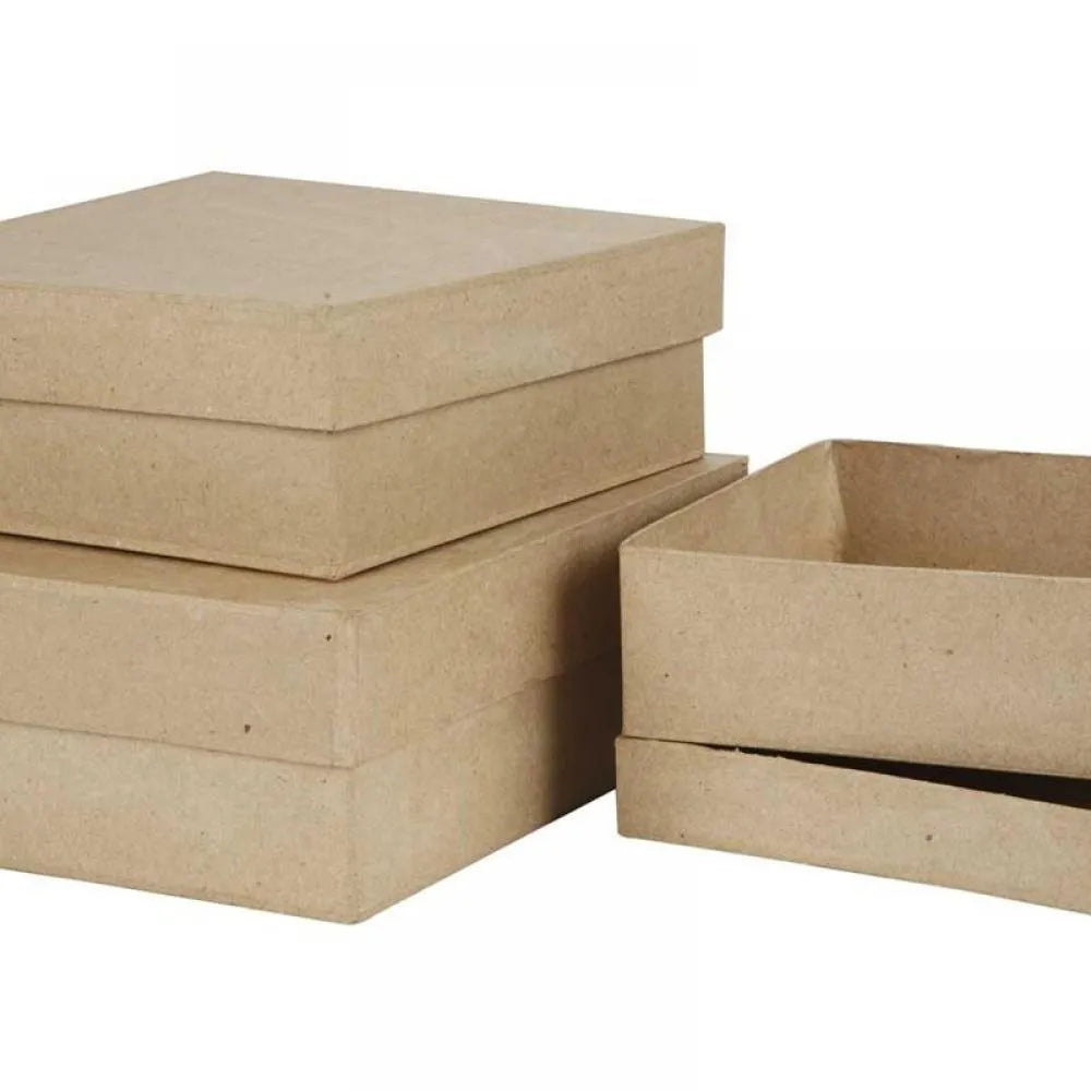 Square Boxes H: 5+6+7.5cm Size 16+18+20cm (3 Pieces)