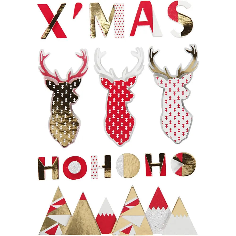 3D Stickers - Reindeer Xmas (15 Pieces)