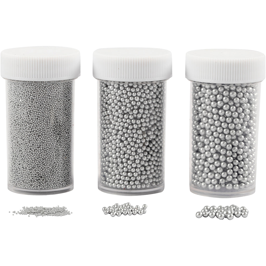 Mini Glass beads, size 0.6-0.8+1.5-2+3 mm, 3 tubs