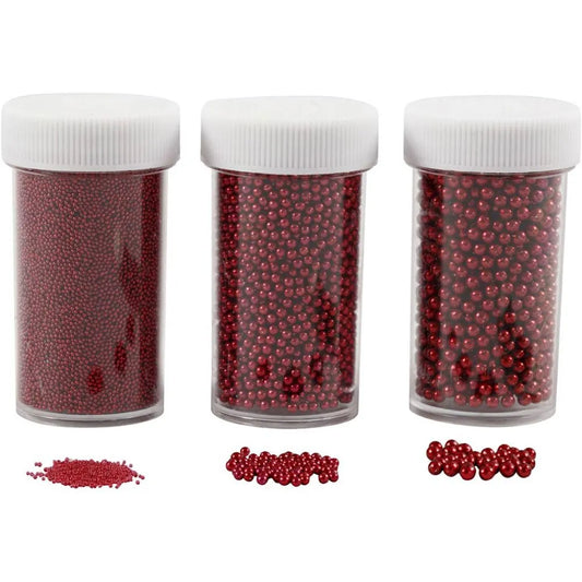 Mini Glass beads, red, size 0,6-0,8+1,5-2+3 mm, 3x