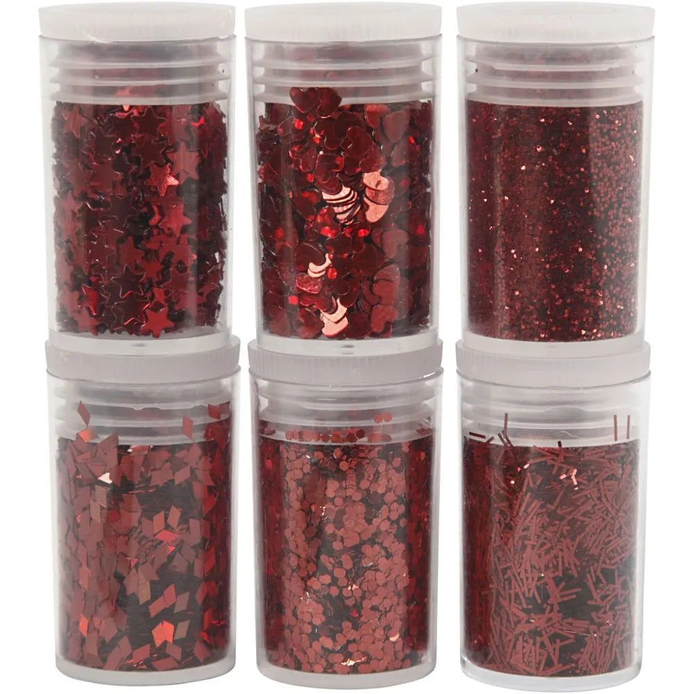 Glitter and Sequins - Red Shapes (6 Pack)