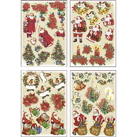 3D Decoupage Motifs, Father Christmas and Poinsett