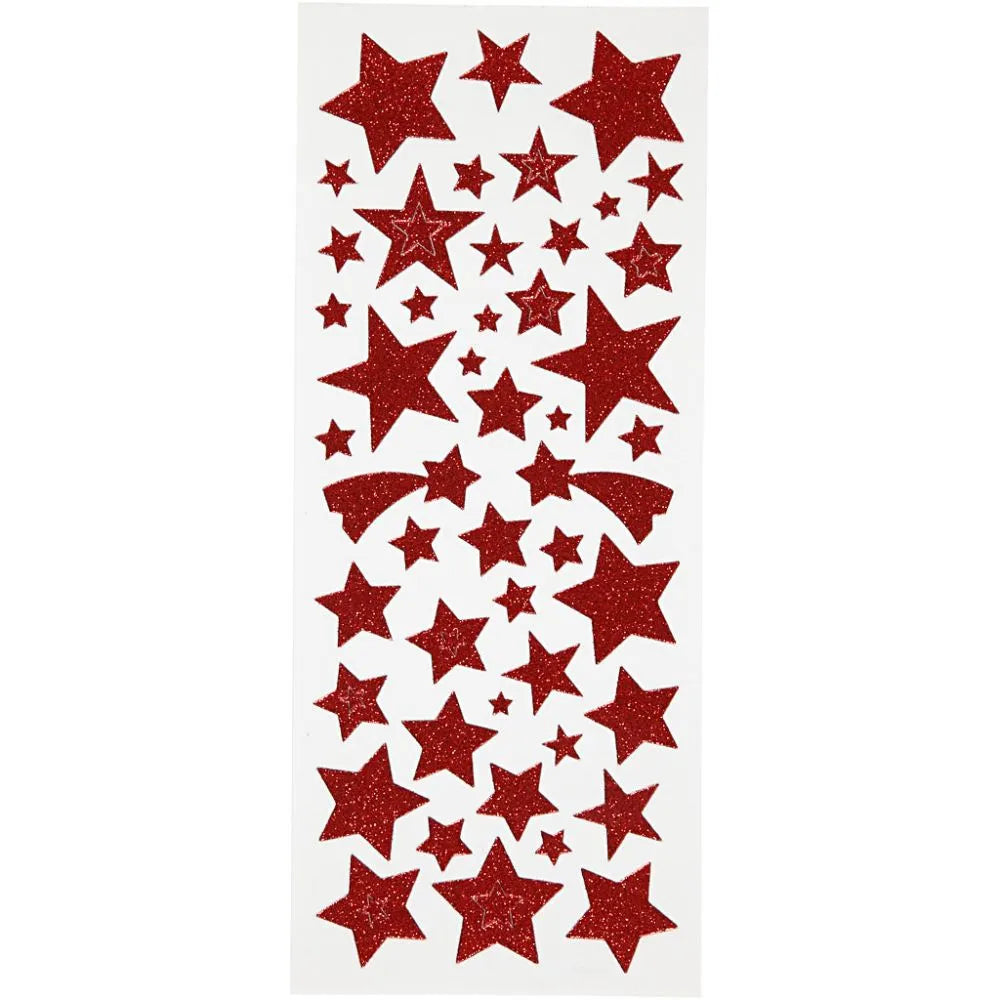 Glitter Stickers Sheets 10x24 cm - Red Stars (2 Sheets)