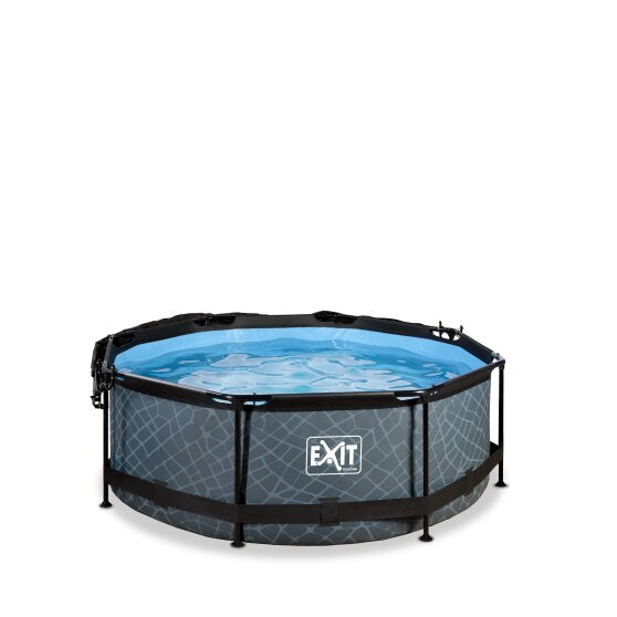 EXIT Grey Stone Round Frame Pool - ø244x76cm (12V Filter)