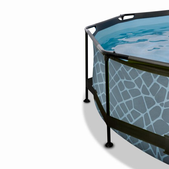 EXIT Grey Stone Round Frame Pool - ø244x76cm (12V Filter)