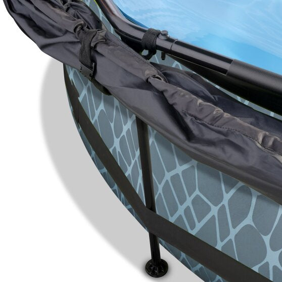 EXIT Grey Stone Round Frame Pool - ø244x76cm (12V Filter)