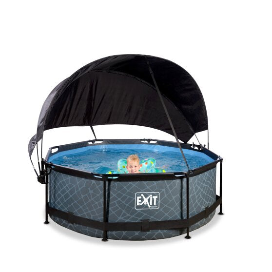 EXIT Grey Stone Round Frame Pool - ø244x76cm (12V Filter)