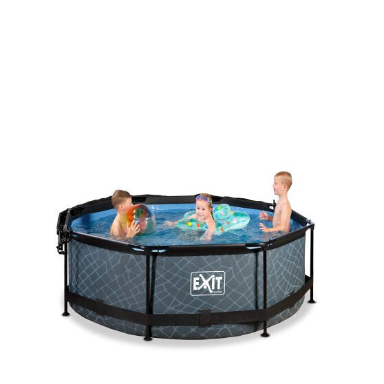 EXIT Grey Stone Round Frame Pool - ø244x76cm (12V Filter)