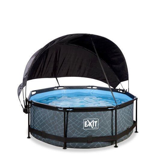 EXIT Grey Stone Round Frame Pool - ø244x76cm (12V Filter)