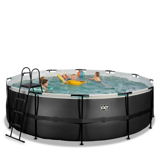 EXIT Black Leather Round Pool - 15ft x 48in (12V Sand Filter)