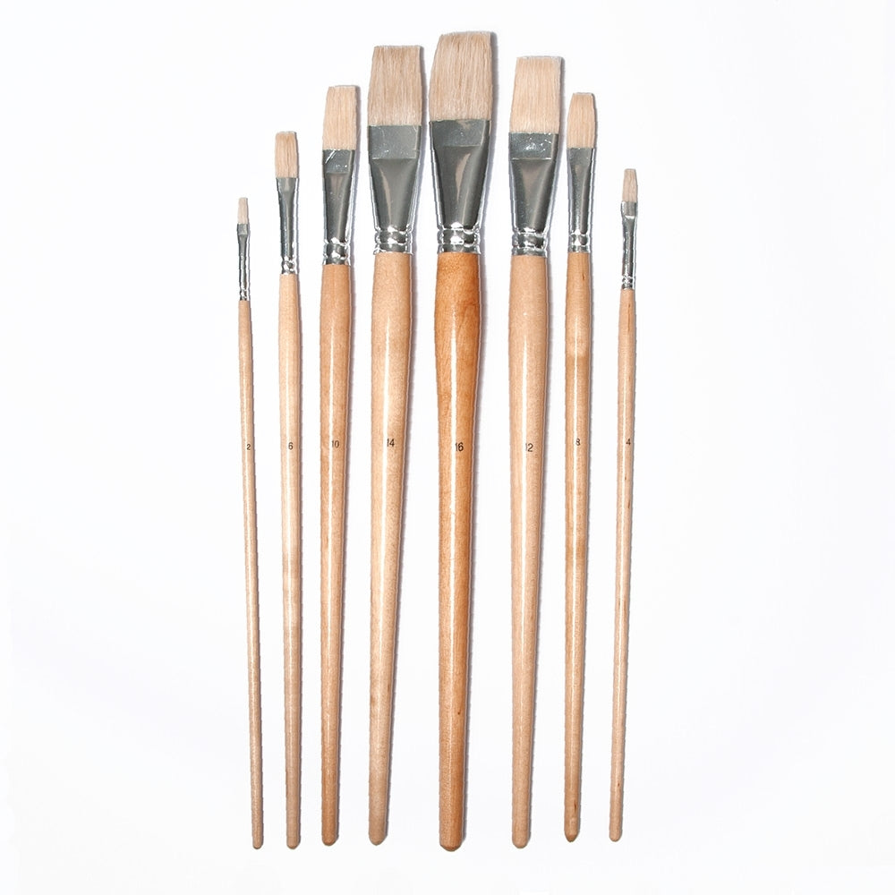 8 Hog Flat Long Handle Brush Set