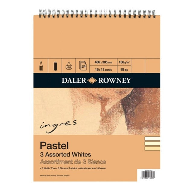 INGRES 3 PASTEL WHITES SPIRAL 16X12" 160G 24SH