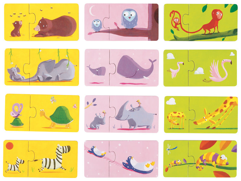 Djeco Duo Puzzle - Mom and Baby (12 x 2 Piece Puzzles)