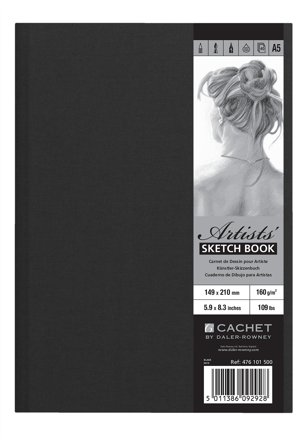 CACHET ARTISTS LINEN SKETCHBOOK A5 BLACK 160G 40S