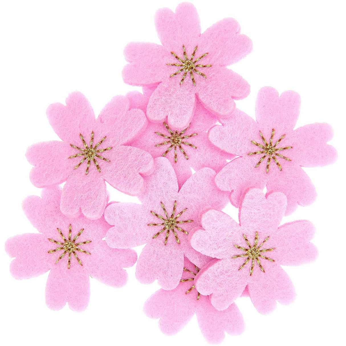 Felt Cherry Blossoms - Dark pink-gold embroidered (8 PCS)