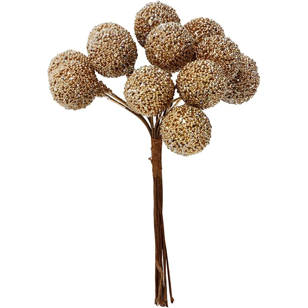 Artificial berries, D: 15 mm, 12 pcs, gold