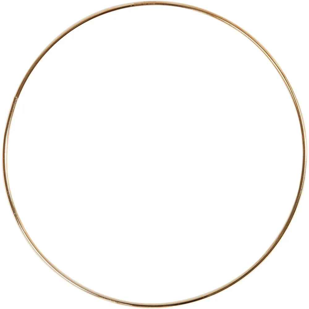 Metal Wire Ring, gold, D: 20 cm, thickness 3 mm, 1 pc
