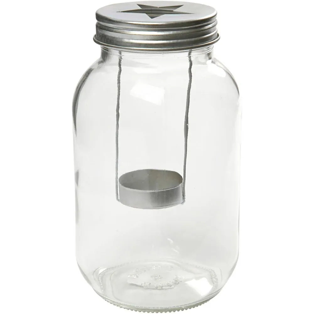 Glass Lantern with Candle Holder - D: 10 cm H: 18 cm