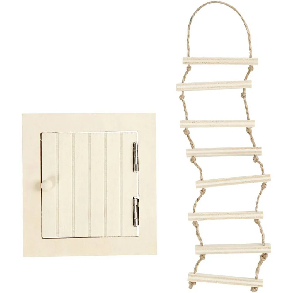 Elf Wooden Attic Access Door and Rope Ladder