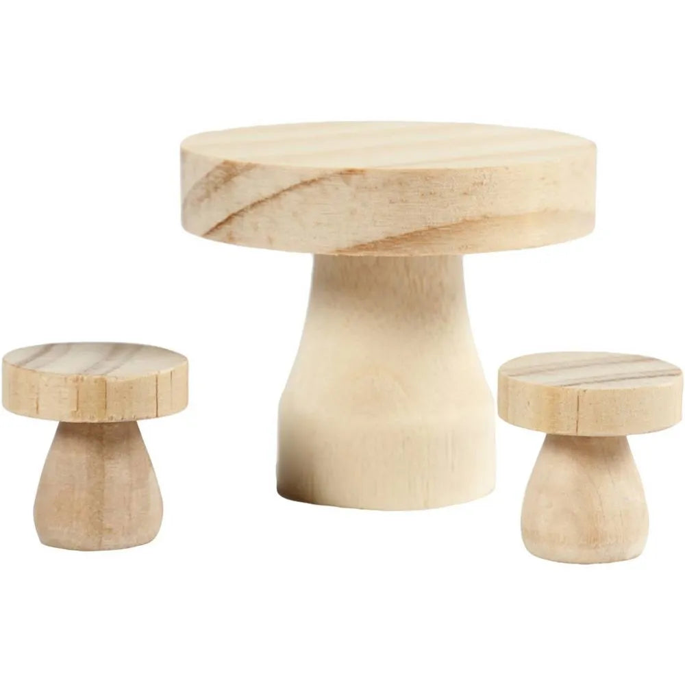 Mushroom Table with Stools, size 6x5 cm, size 2.5x
