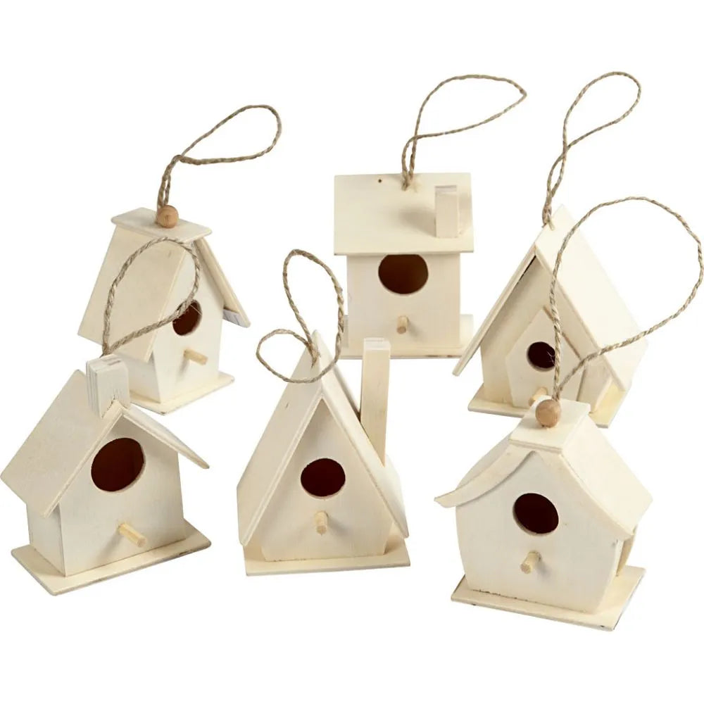 Bird House, H: 7 cm, 6 pcs, poplar wood