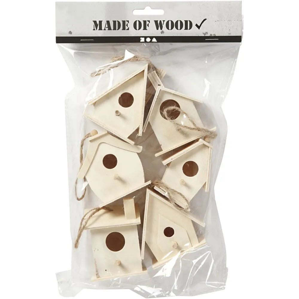 Bird House, H: 7 cm, 6 pcs, poplar wood