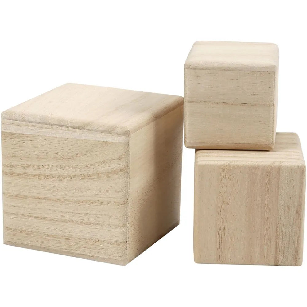 Wood cubes, size 5+6+8 cm, 3 pc/ 1 pack