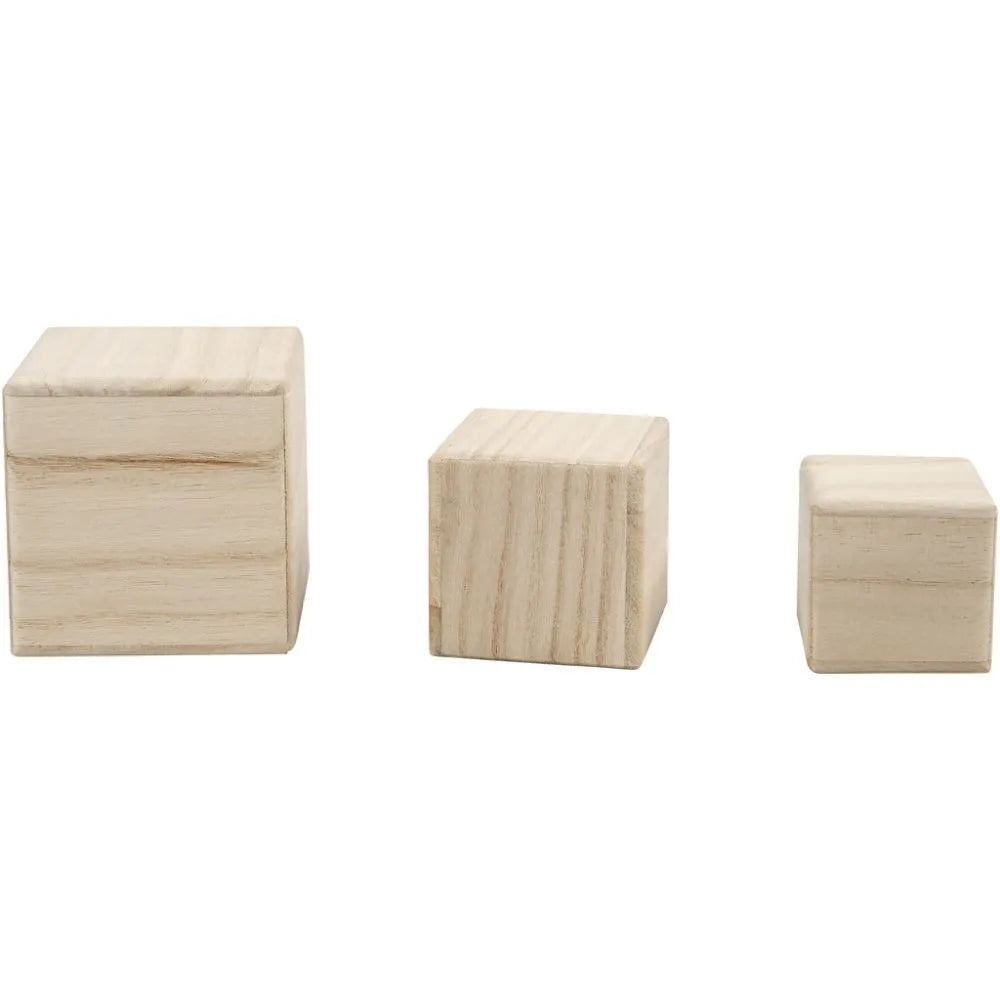 Wood cubes, size 5+6+8 cm, 3 pc/ 1 pack