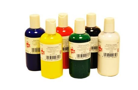 Fabric paint 6 x 100mil.Yell.gr.bl.wh.red.blk