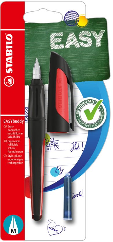Ergonomic School Fountain Pen - STABILO EASYbuddy - M Nib - Black/Red