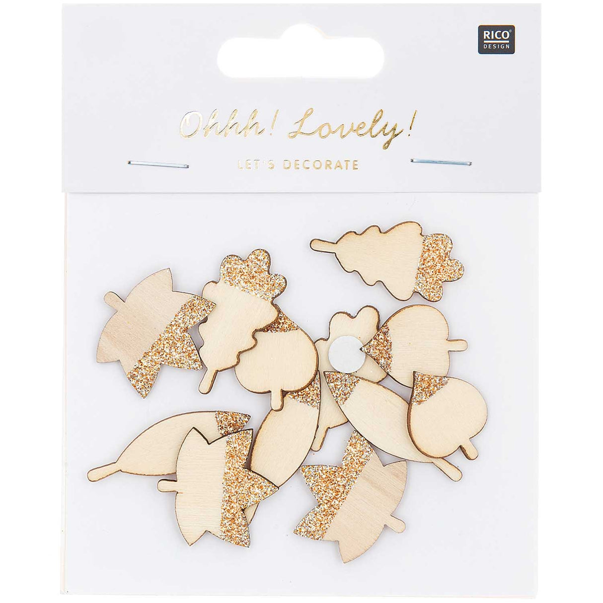 Ohhh! Lovely! Wooden sticker leaves mix with glitter natural rose gold 48 pieces