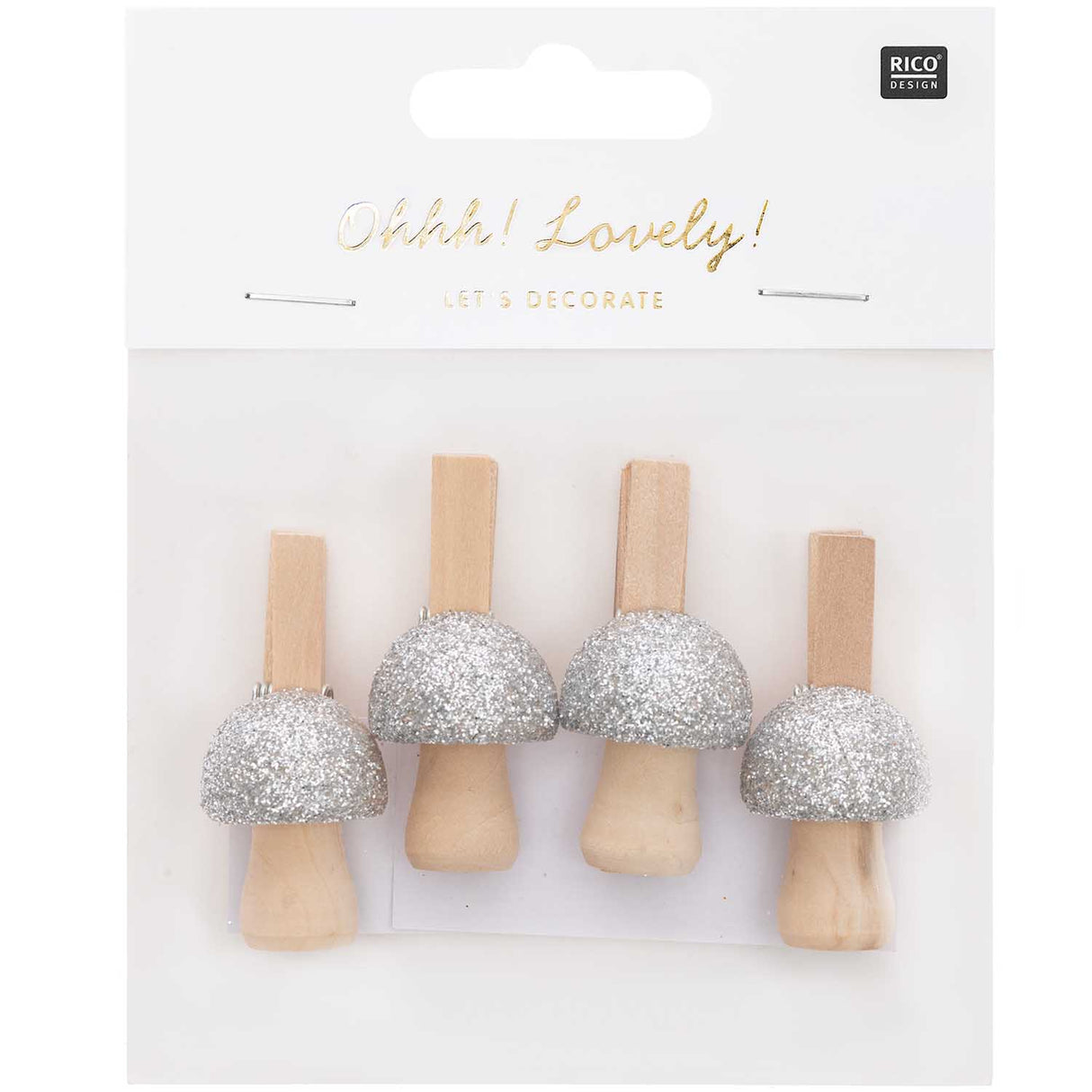 CLIPS MUSHROOM WOOD - SILVER GLITTER (4 PCS)