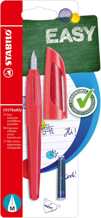 Ergonomic School Fountain Pen - STABILO EASYbuddy - M Nib - Coral/Red