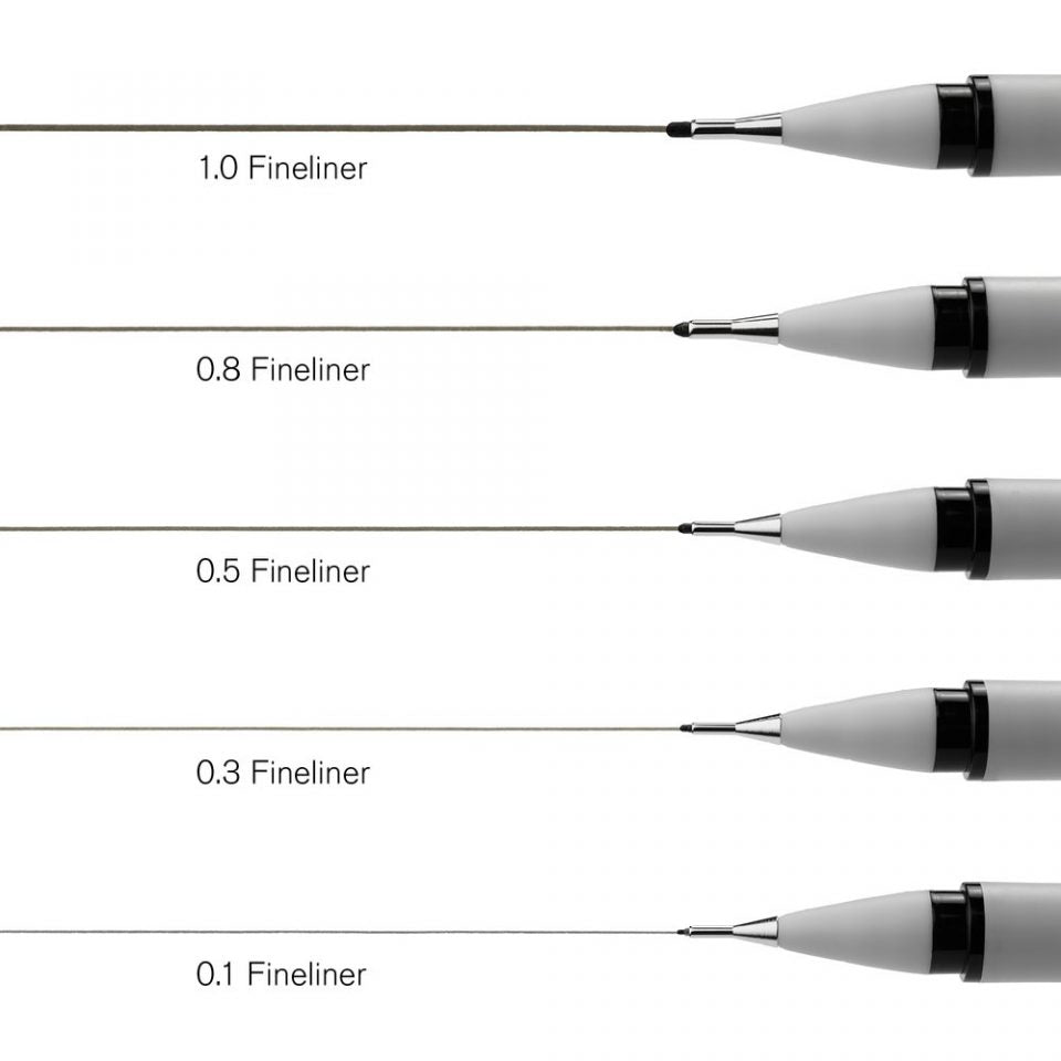 Winsor & Newton Black Fineliner Assorted Set x5